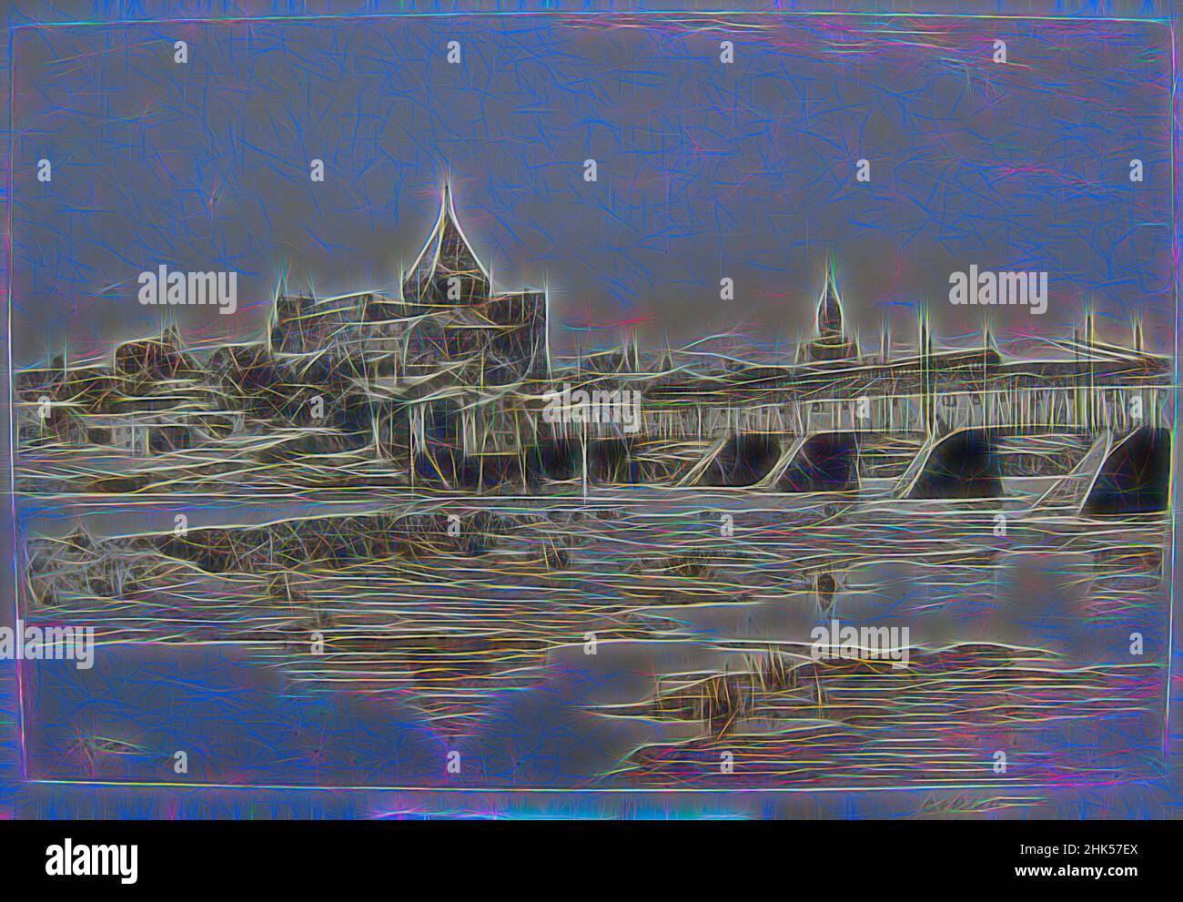 Inspiriert von Hartford Bridge, Charles Adams Platt, Amerikaner, 1861-1933, Radierung auf handgefertigtem Japan-Papier, 1885, Blatt: 19 1/2 x 25 9/16 Zoll, 49,5 x 64,9 cm, neu erfunden von Artotop. Klassische Kunst neu erfunden mit einem modernen Twist. Design von warmen fröhlichen Leuchten der Helligkeit und Lichtstrahl Strahlkraft. Fotografie inspiriert von Surrealismus und Futurismus, umarmt dynamische Energie der modernen Technologie, Bewegung, Geschwindigkeit und Kultur zu revolutionieren Stockfoto