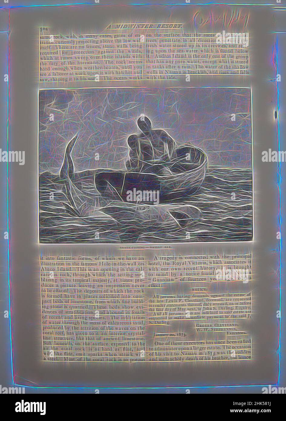 Inspiriert von Shark Fishing-Nassau Bar, Winslow Homer, Amerikaner, 1836-1910, Gravur, 1887, Abbildung: 3 7/8 x 5 5/16 Zoll, 9,8 x 13,5 cm, neu gestaltet von Artotop. Klassische Kunst neu erfunden mit einem modernen Twist. Design von warmen fröhlichen Leuchten der Helligkeit und Lichtstrahl Strahlkraft. Fotografie inspiriert von Surrealismus und Futurismus, umarmt dynamische Energie der modernen Technologie, Bewegung, Geschwindigkeit und Kultur zu revolutionieren Stockfoto