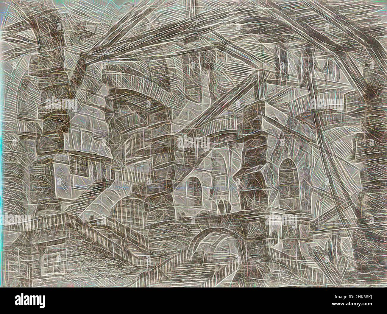 Inspiriert von Invenzioni Capric di Carceri; Hind 14, First State of Three, Giovanni Battista Piranesi, italienisch, venezianisch, 1720-1778, Ätzung auf Büttenpapier, ca. 1749, 16 5/16 x 21 1/2 Zoll, 41,5 x 54,6 cm, Architektur, Zeichnung, Pläne, Treppen, Neu gestaltet von Artotop. Klassische Kunst neu erfunden mit einem modernen Twist. Design von warmen fröhlichen Leuchten der Helligkeit und Lichtstrahl Strahlkraft. Fotografie inspiriert von Surrealismus und Futurismus, umarmt dynamische Energie der modernen Technologie, Bewegung, Geschwindigkeit und Kultur zu revolutionieren Stockfoto