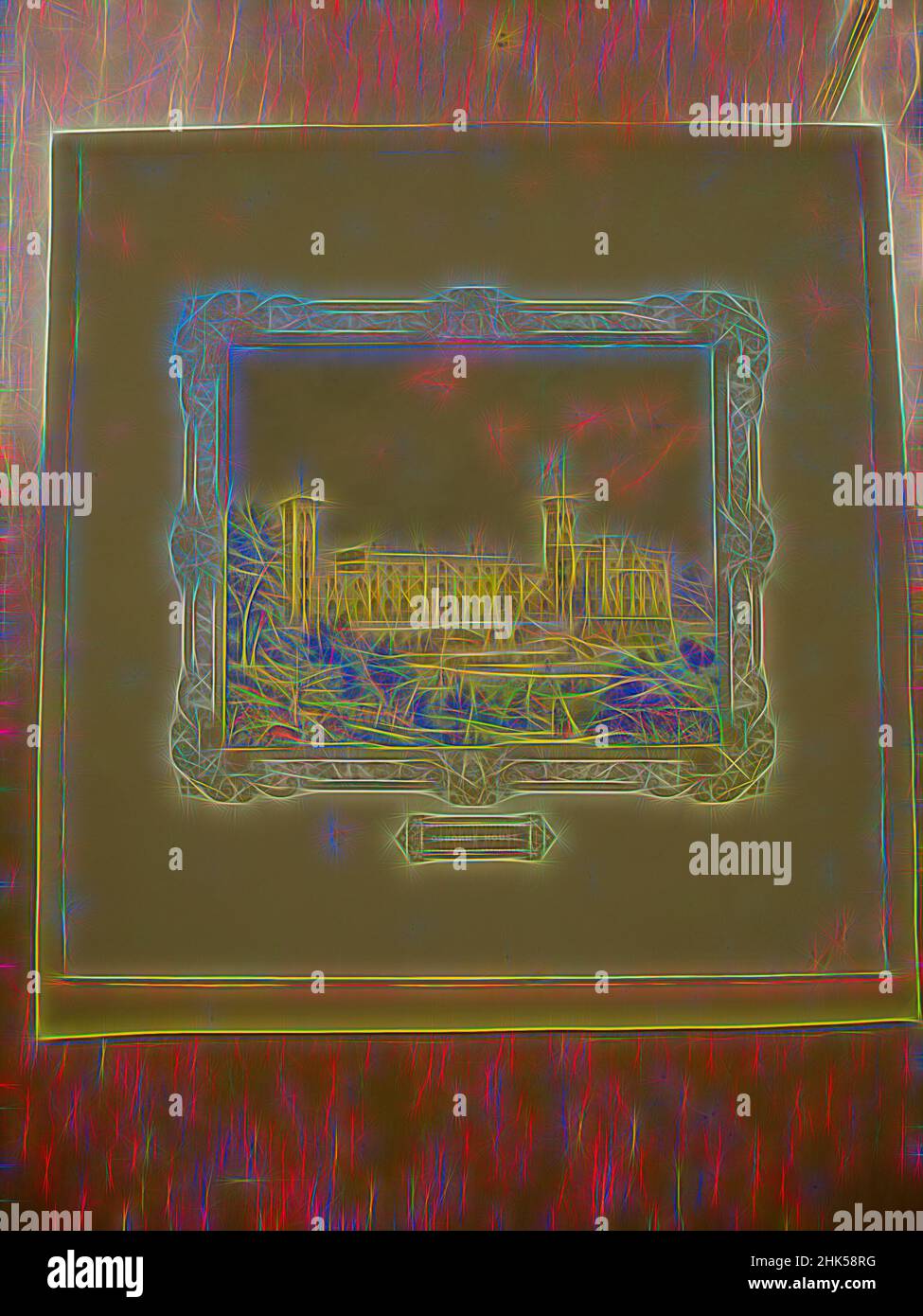 Inspiriert von Osborne House, George Baxter, britisch, 1804-1867, Druck auf Papier geklebt mit bedrucktem Goldrahmen, 19th Jahrhundert, Blatt: 7 1/2 x 7 5/16 Zoll, 19 x 18,5 cm, neu gestaltet von Artotop. Klassische Kunst neu erfunden mit einem modernen Twist. Design von warmen fröhlichen Leuchten der Helligkeit und Lichtstrahl Strahlkraft. Fotografie inspiriert von Surrealismus und Futurismus, umarmt dynamische Energie der modernen Technologie, Bewegung, Geschwindigkeit und Kultur zu revolutionieren Stockfoto