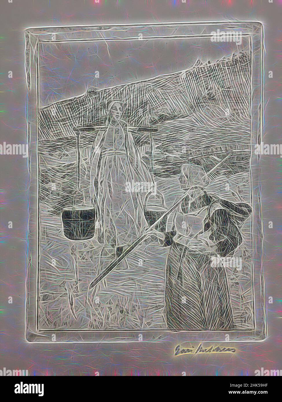 Inspiriert von in Holland, Gari Melchers, Amerikaner, 1860-1932, Radierung auf Wove-Papier, 20th Jahrhundert, Teller: 7 3/4 x 5 7/8 Zoll, 19,7 x 14,9 cm, neu erfunden von Artotop. Klassische Kunst neu erfunden mit einem modernen Twist. Design von warmen fröhlichen Leuchten der Helligkeit und Lichtstrahl Strahlkraft. Fotografie inspiriert von Surrealismus und Futurismus, umarmt dynamische Energie der modernen Technologie, Bewegung, Geschwindigkeit und Kultur zu revolutionieren Stockfoto