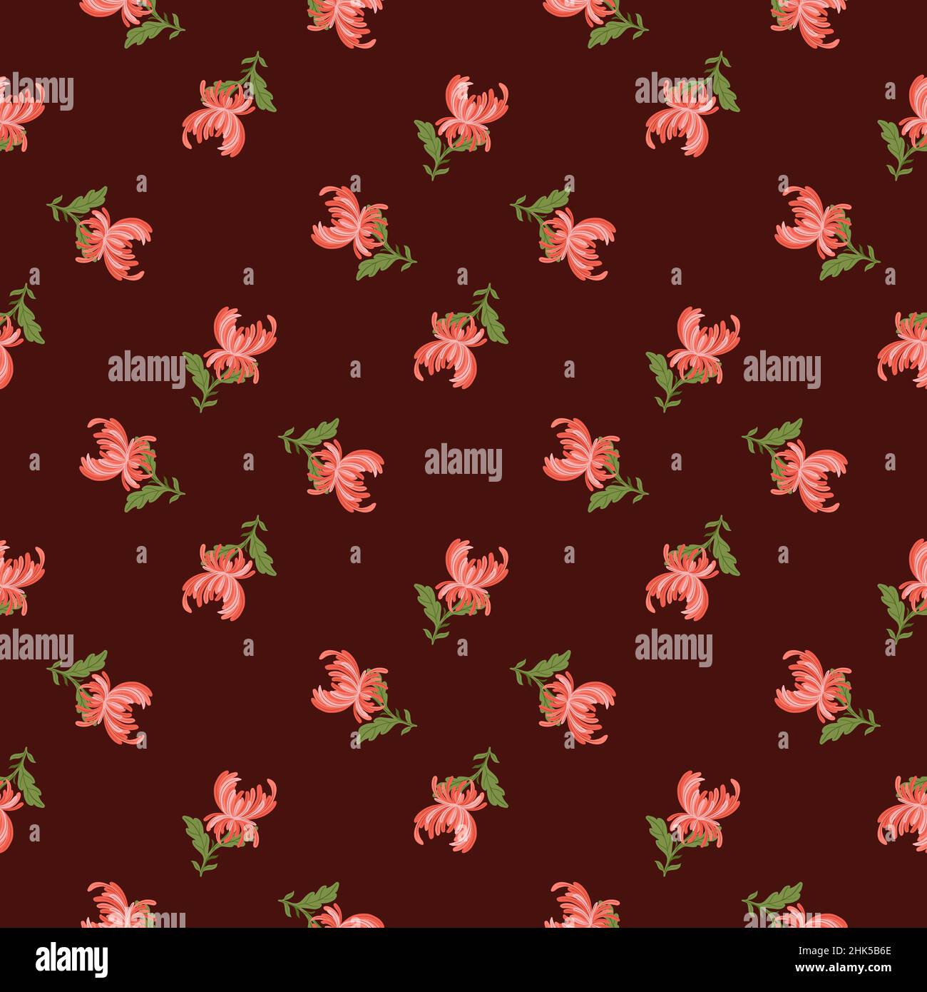 Abstrakte Chrysantheme Blumen Formen nahtlose Muster. Kastanienbraunen Hintergrund. Blütendruck. Flacher Vektordruck für Textilien, Stoff, Geschenkdrap, Tapeten. E Stock Vektor