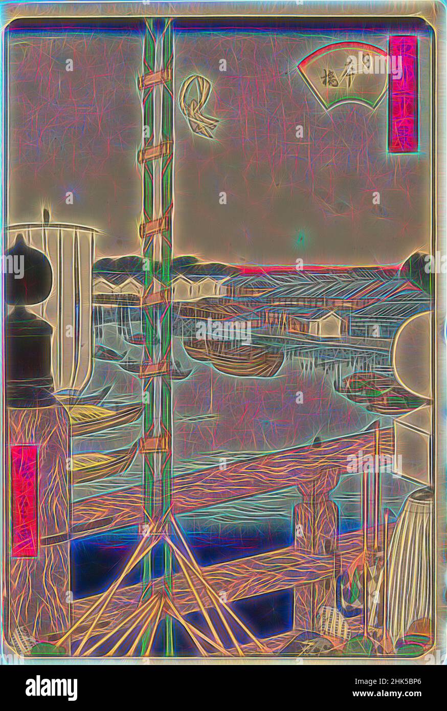 Inspiriert von Nihonbashi, aus der Serie sechsunddreißig Ansichten der östlichen Hauptstadt, aus der Serie Toto Sanju-rokkei, sechsunddreißig Ansichten der östlichen Hauptstadt, Utagawa Hiroshige II, Japanisch, 1826-1869, Farbholzschnitt auf Papier, Japan, 1862, Edo-Periode, 14 1/8 x 9 7/16 Zoll, 35,9 x 24 cm, neu erfunden von Artotop. Klassische Kunst neu erfunden mit einem modernen Twist. Design von warmen fröhlichen Leuchten der Helligkeit und Lichtstrahl Strahlkraft. Fotografie inspiriert von Surrealismus und Futurismus, umarmt dynamische Energie der modernen Technologie, Bewegung, Geschwindigkeit und Kultur zu revolutionieren Stockfoto