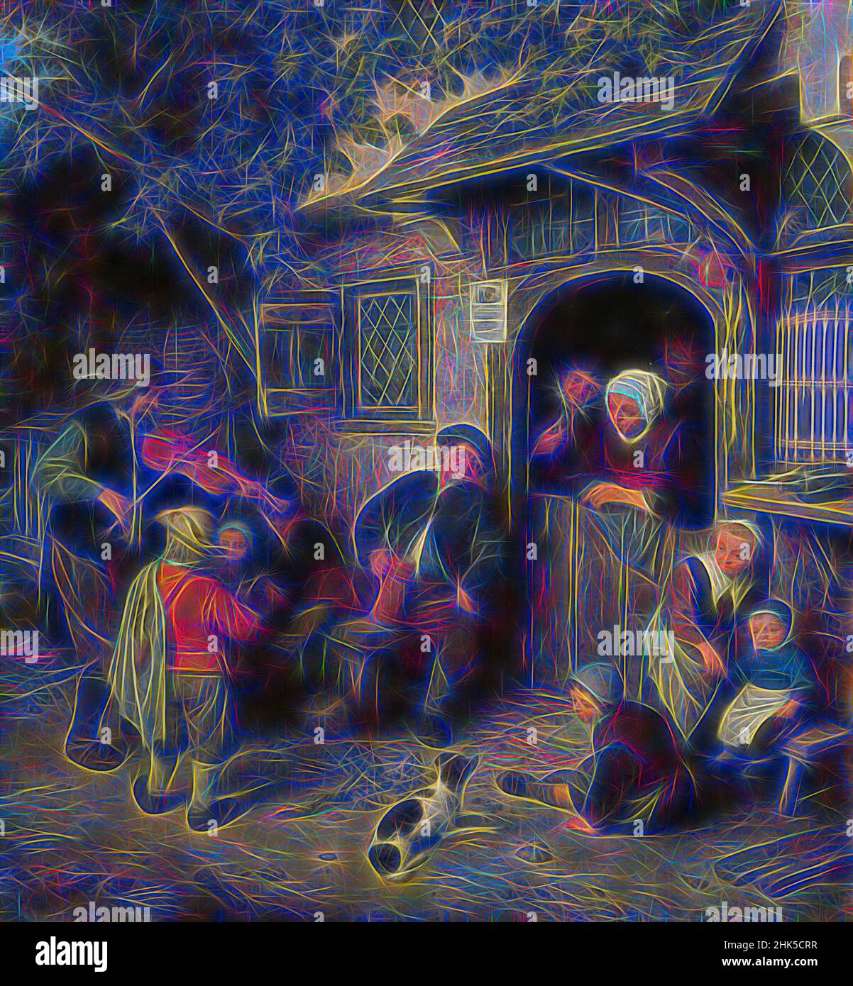 Inspiriert von dem Violinspieler Adriaen van Ostade, 1673, neu erfunden von Artotop. Klassische Kunst neu erfunden mit einem modernen Twist. Design von warmen fröhlichen Leuchten der Helligkeit und Lichtstrahl Strahlkraft. Fotografie inspiriert von Surrealismus und Futurismus, umarmt dynamische Energie der modernen Technologie, Bewegung, Geschwindigkeit und Kultur zu revolutionieren Stockfoto