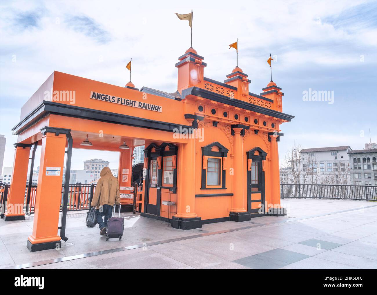 Los Angeles, CA, USA - 31. Januar 2022 - Historic Angels Flight Standseilbahn im Bunker Hill Bezirk in der Innenstadt von Los Angeles, CA. Stockfoto