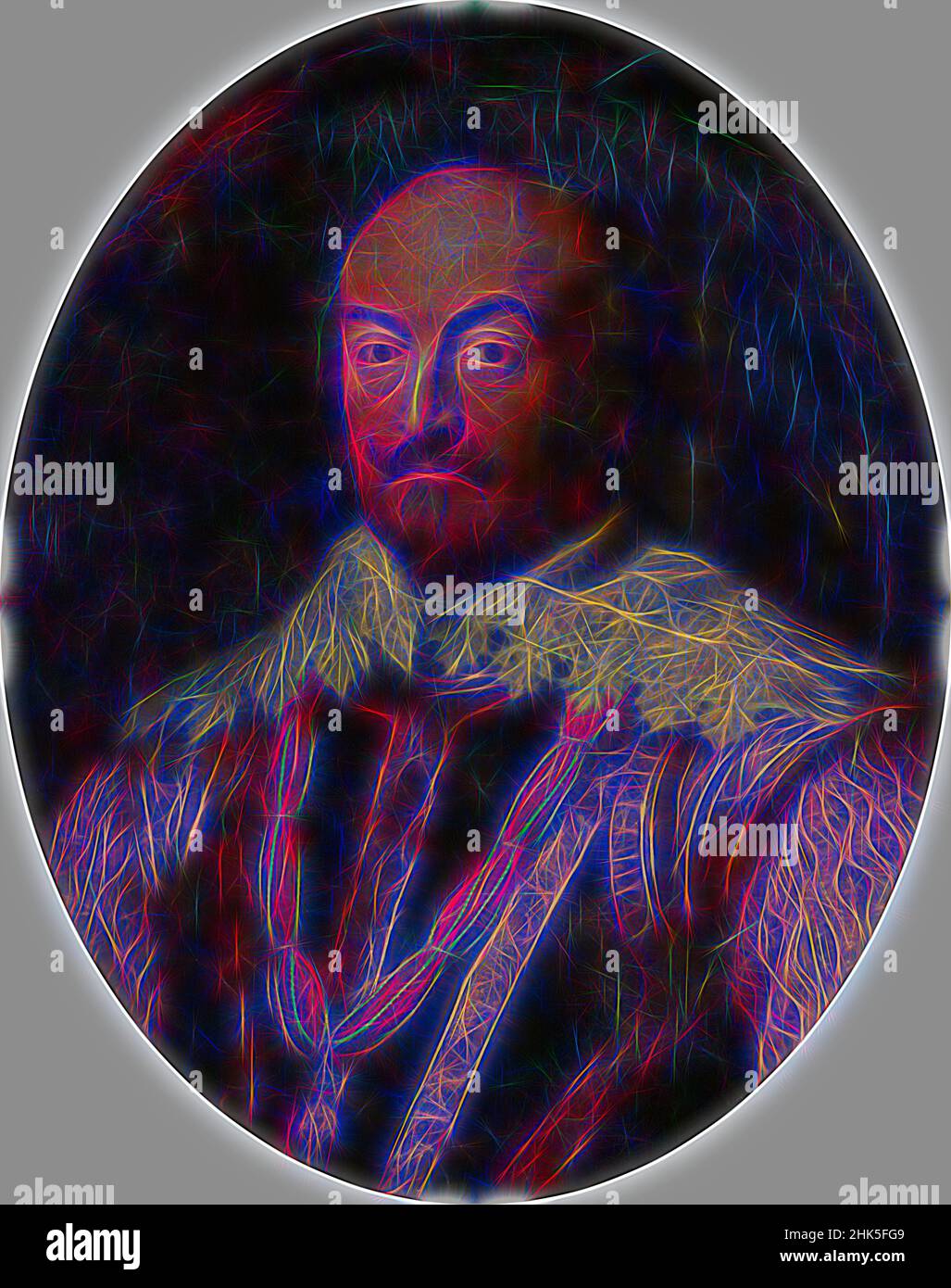 Inspiriert durch das Porträt des III. Jan. 1583-1638, Graf von Nassau-Siegen, Anthony van Dyck, nach, neu erfunden von Artotop. Klassische Kunst neu erfunden mit einem modernen Twist. Design von warmen fröhlichen Leuchten der Helligkeit und Lichtstrahl Strahlkraft. Fotografie inspiriert von Surrealismus und Futurismus, umarmt dynamische Energie der modernen Technologie, Bewegung, Geschwindigkeit und Kultur zu revolutionieren Stockfoto