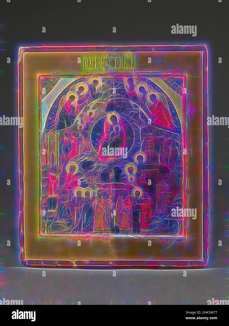 Inspiriert von der Versammlung der Jungfrau, Russisch, Ende 17th Jahrhundert, Tempera auf Holz, Moskau, Russland, Europa, Gemälde, 13 x 11 1/8 Zoll (33 x 28,3 cm, neu erfunden von Artotop. Klassische Kunst neu erfunden mit einem modernen Twist. Design von warmen fröhlichen Leuchten der Helligkeit und Lichtstrahl Strahlkraft. Fotografie inspiriert von Surrealismus und Futurismus, umarmt dynamische Energie der modernen Technologie, Bewegung, Geschwindigkeit und Kultur zu revolutionieren Stockfoto