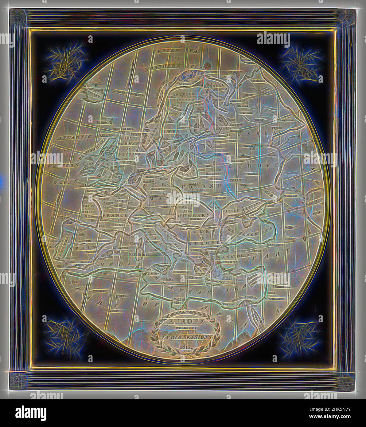 Inspiriert von Map Sampler, 'Europe', Lydia Sessions, wahrscheinlich Englisch, aktiv Anfang des 19th. Jahrhunderts, 1815, Seidenstickerei auf Leinen, bemalter und vergoldeter Holzrahmen mit umgekehrtem und vergoldetem Glas, Europa, Textilien, gerahmt: 28 1/8 x 25 1/2 Zoll (71,4 x 64,8 cm, neu erfunden von Artotop. Klassische Kunst neu erfunden mit einem modernen Twist. Design von warmen fröhlichen Leuchten der Helligkeit und Lichtstrahl Strahlkraft. Fotografie inspiriert von Surrealismus und Futurismus, umarmt dynamische Energie der modernen Technologie, Bewegung, Geschwindigkeit und Kultur zu revolutionieren Stockfoto Inspiriert von Map Sampler, 'Europe', Lydia Sessions, wahrscheinlich Englisch, aktiv Anfang des 19th. Jahrhunderts, 1815, Seidenstickerei auf Leinen, bemalter und vergoldeter Holzrahmen mit umgekehrtem und vergoldetem Glas, Europa, Textilien, gerahmt: 28 1/8 x 25 1/2 Zoll (71,4 x 64,8 cm, neu erfunden von Artotop. Klassische Kunst neu erfunden mit einem modernen Twist. Design von warmen fröhlichen Leuchten der Helligkeit und Lichtstrahl Strahlkraft. Fotografie inspiriert von Surrealismus und Futurismus, umarmt dynamische Energie der modernen Technologie, Bewegung, Geschwindigkeit und Kultur zu revolutionieren Stockfoto