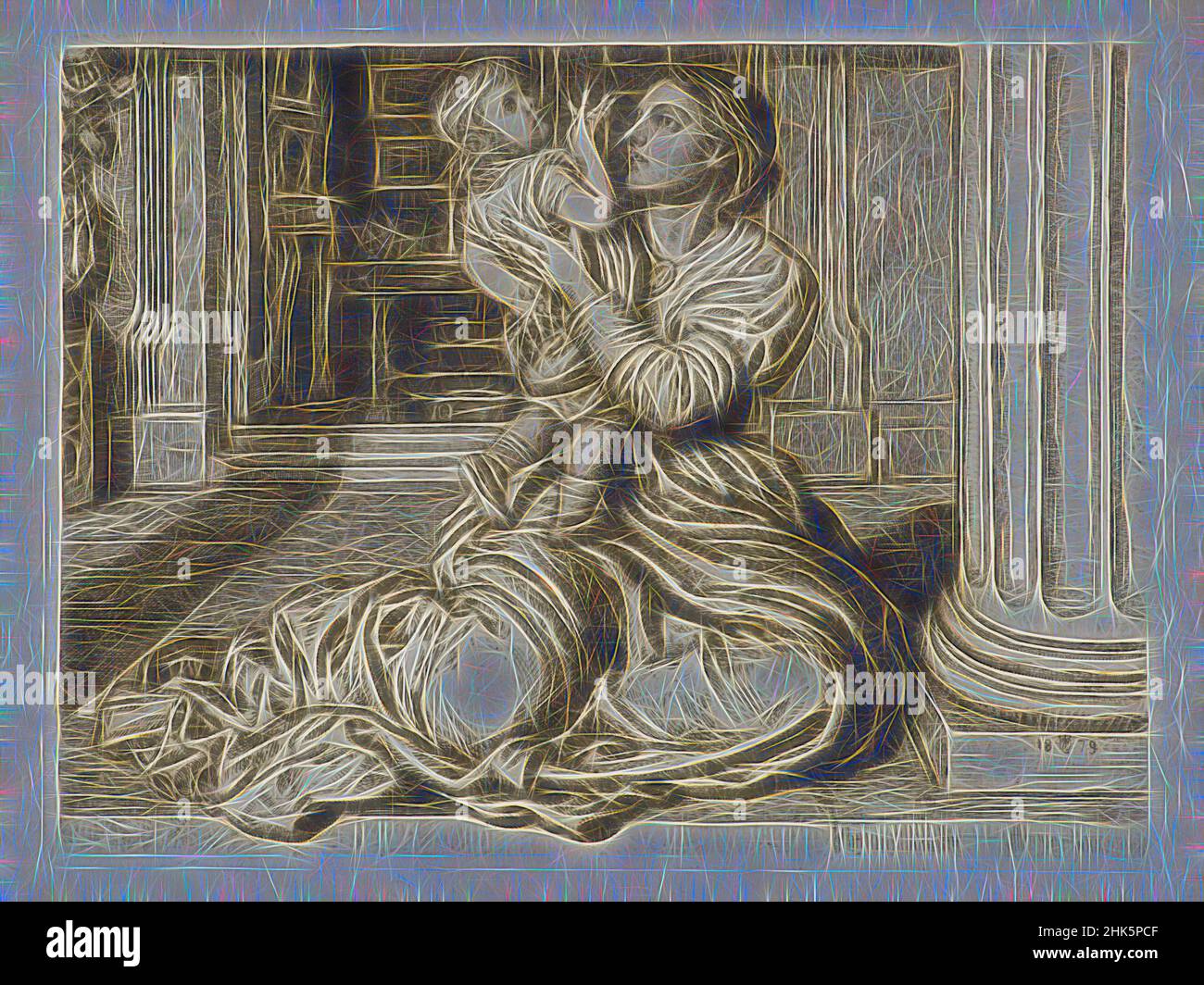 Inspiriert von der Beurlaubung des Vaters, William Holman Hunt, Englisch, 1827–1910, 1879, Radierung und Trockenstelle, hergestellt in London, Greater London, England, Europa, Abzüge, Platte: 7 3/8 x 9 7/8 Zoll (18,7 x 25,1 cm, neu erfunden von Artotop. Klassische Kunst neu erfunden mit einem modernen Twist. Design von warmen fröhlichen Leuchten der Helligkeit und Lichtstrahl Strahlkraft. Fotografie inspiriert von Surrealismus und Futurismus, umarmt dynamische Energie der modernen Technologie, Bewegung, Geschwindigkeit und Kultur zu revolutionieren Stockfoto