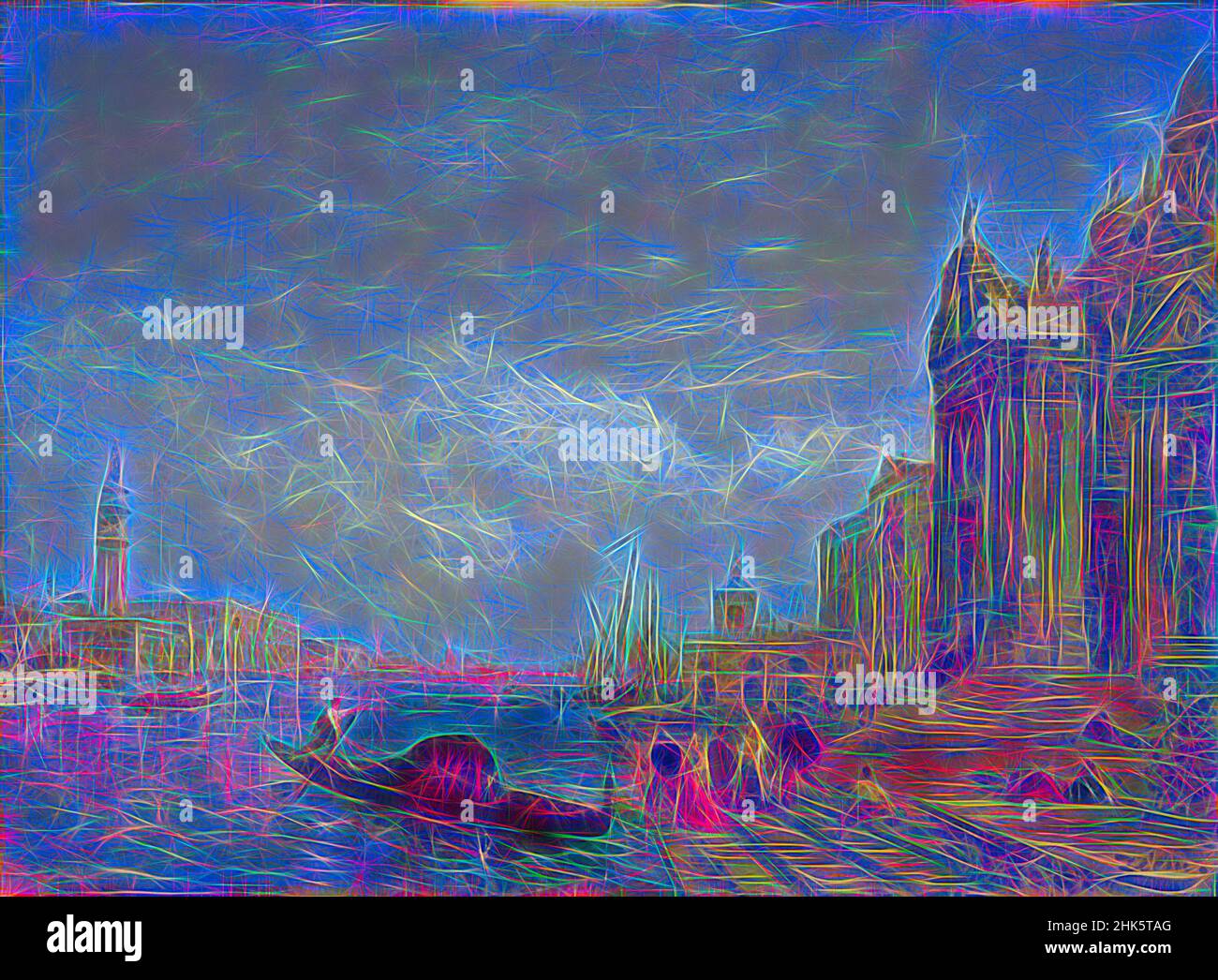 Inspiriert von der venezianischen Szene, Félix François Georges Philibert Ziem, französisch, 1821–1911, Ende 19th–Anfang 20th Jahrhundert, Öl auf Leinwand, hergestellt in Venedig, Venetien, Südeuropa, Italien, Europa, Venedig, Venetien, Südeuropa, Italien, Europa, Gemälde, 21 3/4 x 29 3/4 Zoll (55,2 x 75,6 cm, neu erfunden von Artotop. Klassische Kunst neu erfunden mit einem modernen Twist. Design von warmen fröhlichen Leuchten der Helligkeit und Lichtstrahl Strahlkraft. Fotografie inspiriert von Surrealismus und Futurismus, umarmt dynamische Energie der modernen Technologie, Bewegung, Geschwindigkeit und Kultur zu revolutionieren Stockfoto