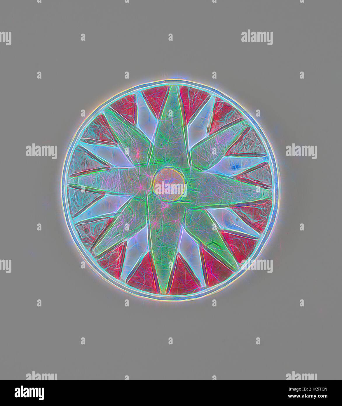 Inspiriert von einem Deckel aus Kosmetikglas, Tutanchamun, 1336–1327 v. Chr., ägyptisch, Dynastie 18, 1550–1295 v. Chr., New Kingdom, 1550–1069 v. Chr., 1336–1327 v. Chr., Faience, Ägypten, Afrika, Keramik, Durchmesser: 3 1/8 Zoll (7,9 cm, neu erfunden von Artotop. Klassische Kunst neu erfunden mit einem modernen Twist. Design von warmen fröhlichen Leuchten der Helligkeit und Lichtstrahl Strahlkraft. Fotografie inspiriert von Surrealismus und Futurismus, umarmt dynamische Energie der modernen Technologie, Bewegung, Geschwindigkeit und Kultur zu revolutionieren Stockfoto