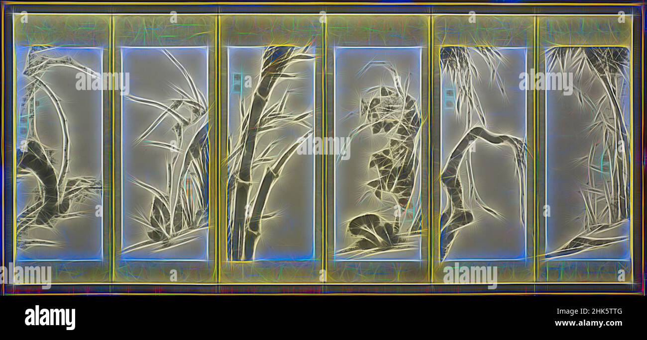 Inspiriert von den Blumen und Pflanzen der vier Jahreszeiten, Kakutei Jōkō, japanisch, 1722–1786, Edo-Zeit, 1615–1868, 1774, eines von zwei sechs-Panel-Faltschirmen: Tinte auf Papier, hergestellt in Nagasaki, Japan, Asien, Gemälde, Insgesamt: 67 1/8 Zoll x 12 Fuß 2 13/16 Zoll (170,5 x 372,9 cm, neu erfunden von Artotop. Klassische Kunst neu erfunden mit einem modernen Twist. Design von warmen fröhlichen Leuchten der Helligkeit und Lichtstrahl Strahlkraft. Fotografie inspiriert von Surrealismus und Futurismus, umarmt dynamische Energie der modernen Technologie, Bewegung, Geschwindigkeit und Kultur zu revolutionieren Stockfoto