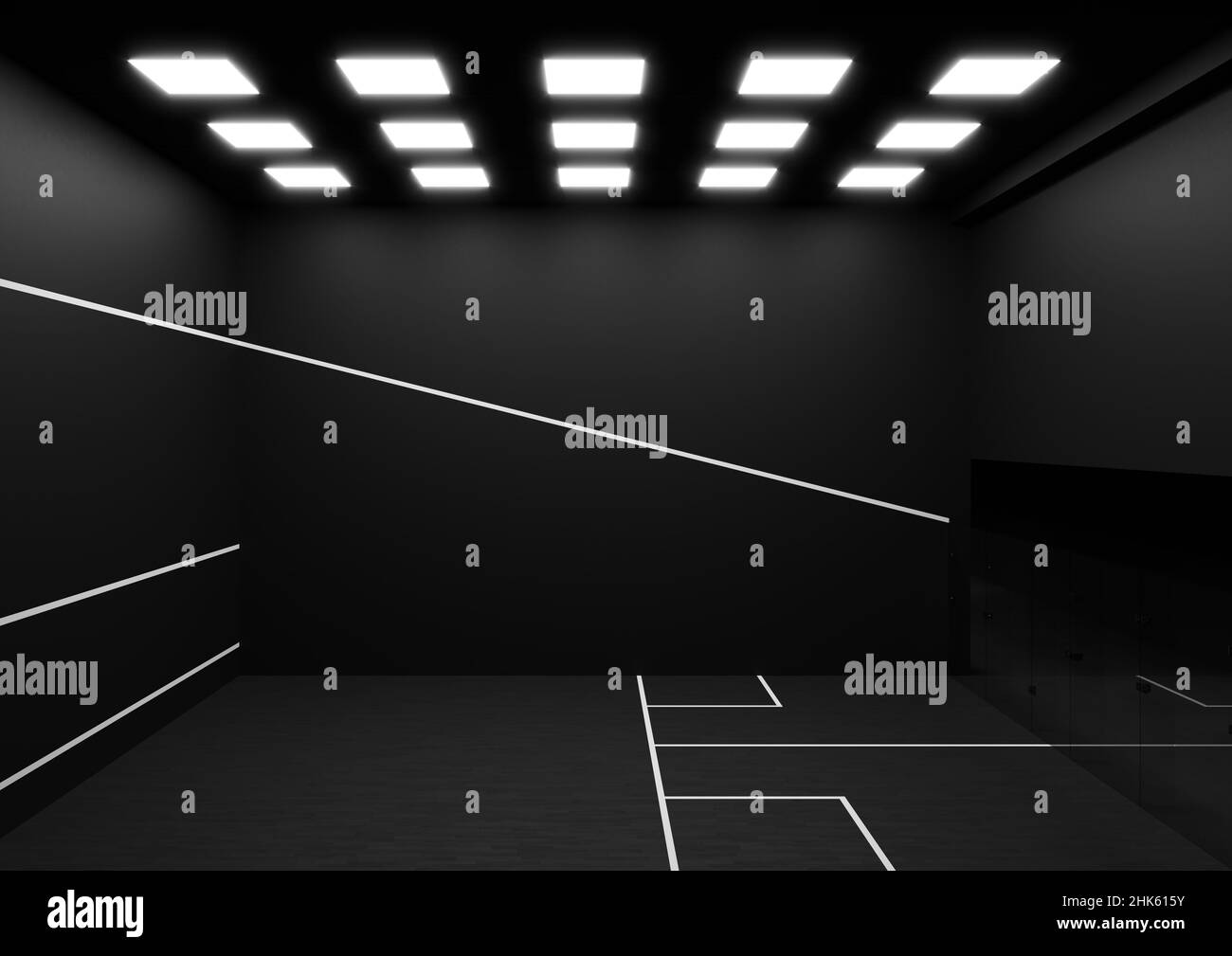 Squashplatz - Sport - schwarz und weiß Stockfoto