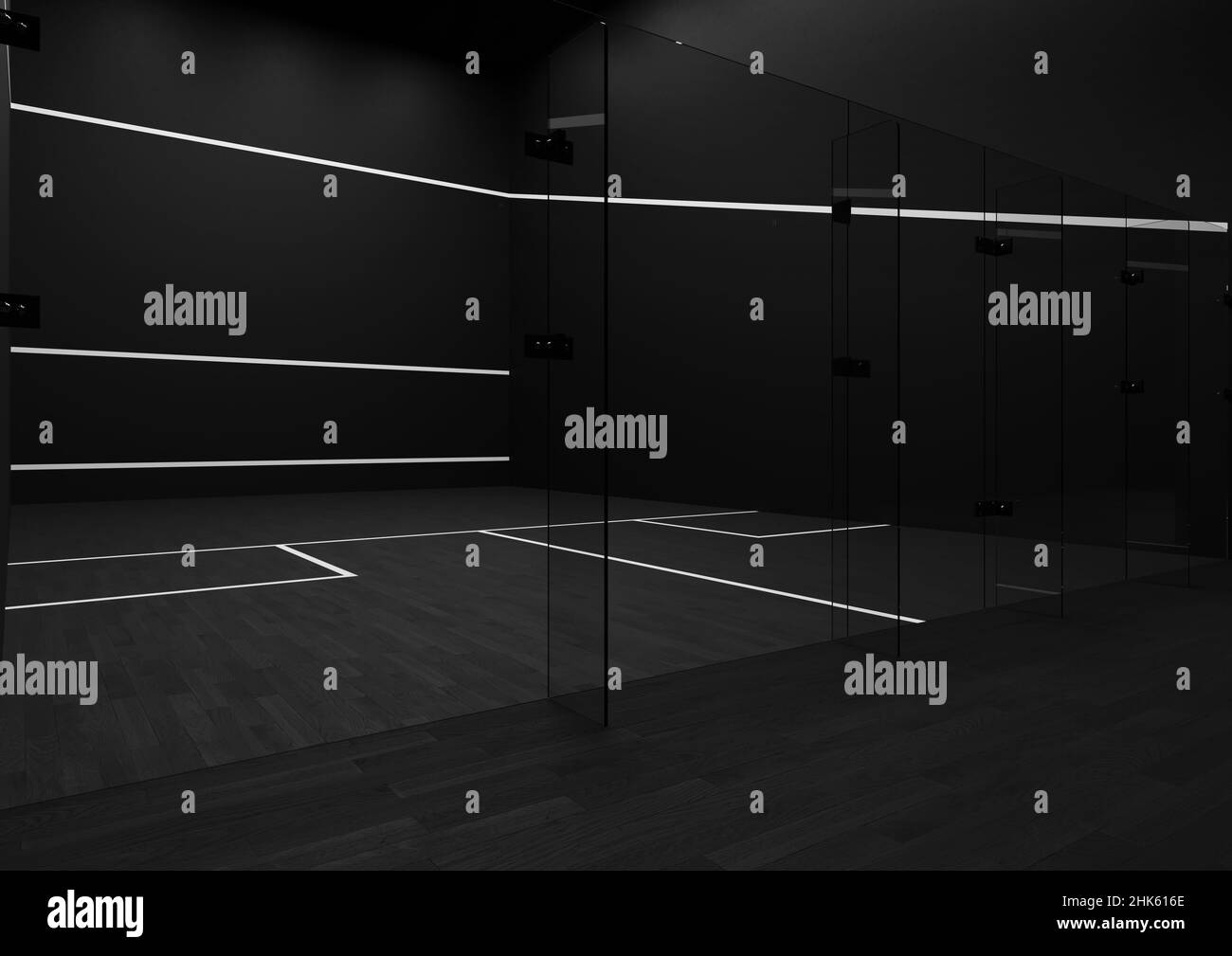 Squashplatz - Sport - schwarz und weiß Stockfoto