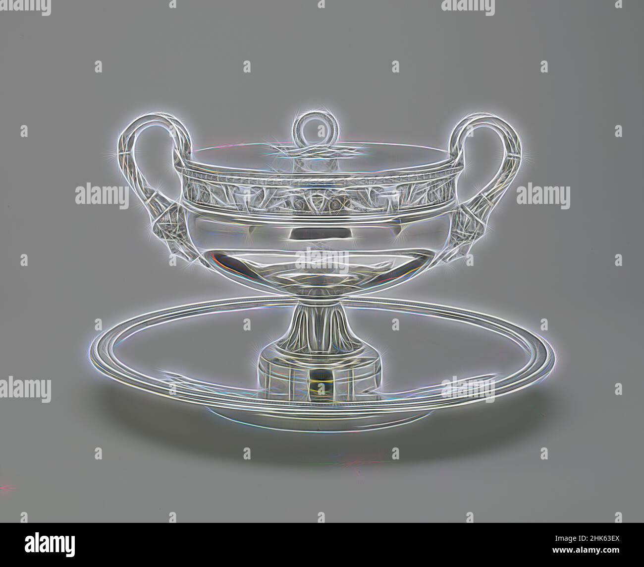 Inspiriert von Terrine und Ständer, Henry Auguste, französisch, 1759–1816, 1797–98, Silber, hergestellt in Paris, Île-de-France, Frankreich, Europa, Metallbearbeitung, Terrine: 10 5/8 x 16 15/16 x 12 Zoll (27 x 43 x 30,5 cm, neu erfunden von Artotop. Klassische Kunst neu erfunden mit einem modernen Twist. Design von warmen fröhlichen Leuchten der Helligkeit und Lichtstrahl Strahlkraft. Fotografie inspiriert von Surrealismus und Futurismus, umarmt dynamische Energie der modernen Technologie, Bewegung, Geschwindigkeit und Kultur zu revolutionieren Stockfoto