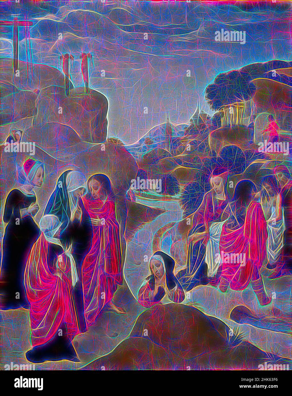 Inspiriert von der Entgrabung Christi, des Meisters der Jungfrau unter den Jungfrauen, Nordniederländisch, aktiv ca. 1483–1498, ca. 1490, Öl auf Tafel, Hergestellt in den Niederlanden, Europa, Gemälde, 23 1/16 x 18 5/16 Zoll (58,6 x 46,5 cm, neu erfunden von Artotop. Klassische Kunst neu erfunden mit einem modernen Twist. Design von warmen fröhlichen Leuchten der Helligkeit und Lichtstrahl Strahlkraft. Fotografie inspiriert von Surrealismus und Futurismus, umarmt dynamische Energie der modernen Technologie, Bewegung, Geschwindigkeit und Kultur zu revolutionieren Stockfoto