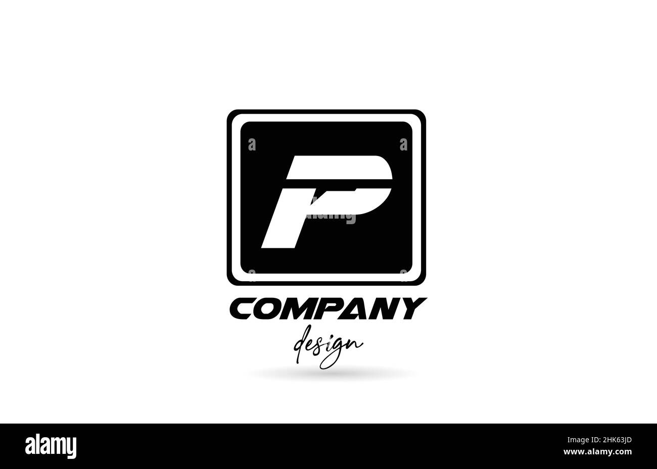 Logo-Symbol mit Buchstaben P in schwarz-weißem Design und quadratischem Format. Kreative Vorlage für Unternehmen und Unternehmen Stock Vektor
