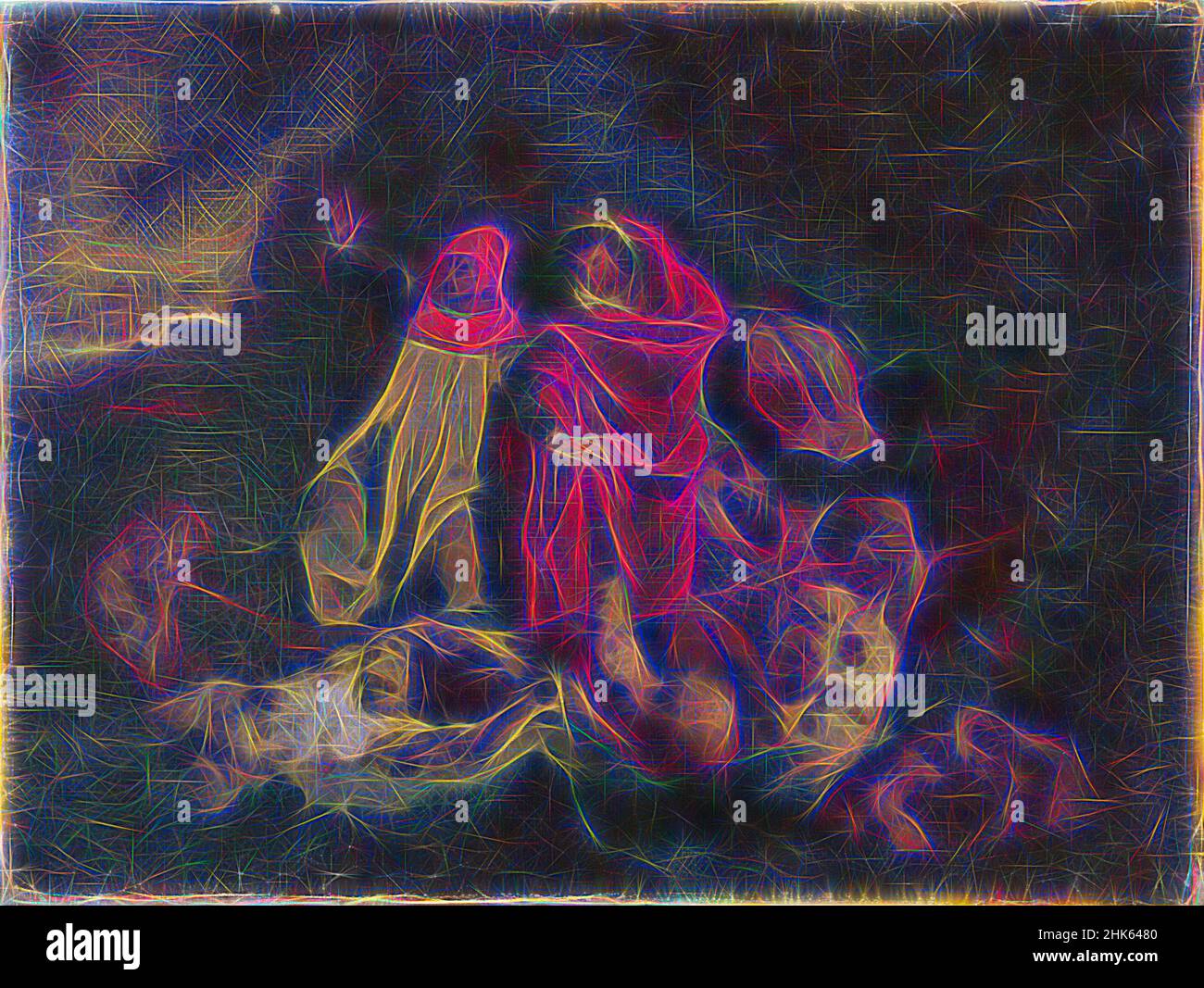 Inspiriert von der Barke von Dante, Eugène Delacroix, französisch, 1798–1863, Unbekannt, 19th Jahrhundert, Öl auf Leinwand, Gemälde, 9 11/16 x 12 7/8 Zoll (24,6 x 32,7 cm, neu erfunden von Artotop. Klassische Kunst neu erfunden mit einem modernen Twist. Design von warmen fröhlichen Leuchten der Helligkeit und Lichtstrahl Strahlkraft. Fotografie inspiriert von Surrealismus und Futurismus, umarmt dynamische Energie der modernen Technologie, Bewegung, Geschwindigkeit und Kultur zu revolutionieren Stockfoto