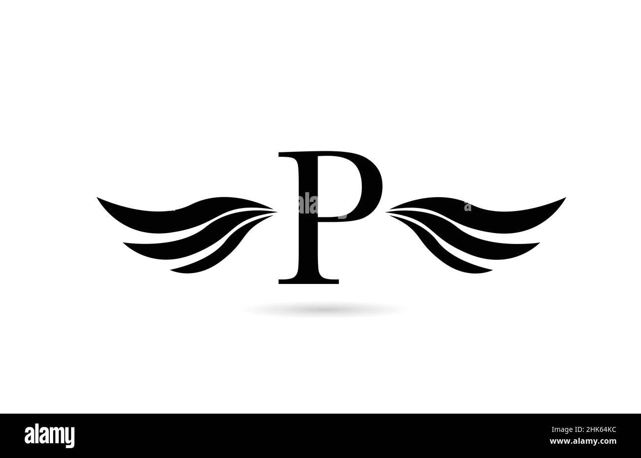 P Alphabet Buchstaben Logo Icon Design mit Flügeln. Kreative Vorlage für Unternehmen und Unternehmen in Schwarz-Weiß Stock Vektor