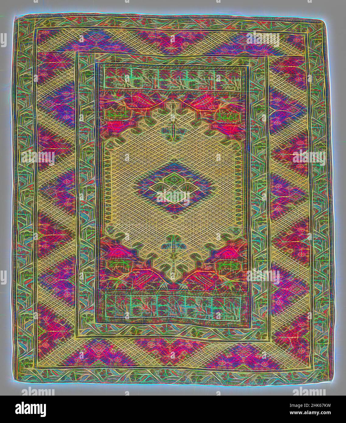Inspiriert von Kiz-Gördes' Teppich mit Medallion-Layout auf weißem Grund, osmanische Periode, 1281–1924, Mitte 19th Jahrhundert, Wolle, Gördes, Provinz Manisa, Anatolien, Türkei, Asien, Beläge und Behänge, Textilien, 55 x 48 Zoll (139,7 x 121,9 cm, neu erfunden von Artotop. Klassische Kunst neu erfunden mit einem modernen Twist. Design von warmen fröhlichen Leuchten der Helligkeit und Lichtstrahl Strahlkraft. Fotografie inspiriert von Surrealismus und Futurismus, umarmt dynamische Energie der modernen Technologie, Bewegung, Geschwindigkeit und Kultur zu revolutionieren Stockfoto