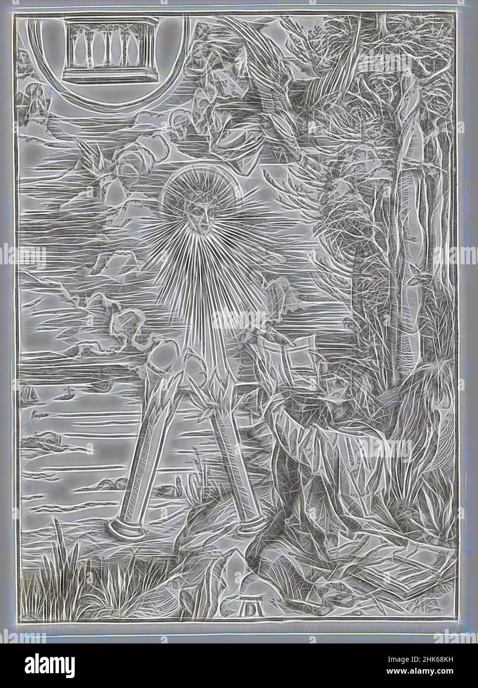 Inspiriert von Johannes, der das Buch verschlingt, aus „die Apokalypse“, Albrecht Dürer, Deutsch, 1471–1528, c.1498, Holzschnitt, Made in Germany, Europe, Drucke, Bild (unregelmäßig): 15 5/8 x 11 1/4 Zoll (39,7 x 28,6 cm, neu erfunden von Artotop. Klassische Kunst neu erfunden mit einem modernen Twist. Design von warmen fröhlichen Leuchten der Helligkeit und Lichtstrahl Strahlkraft. Fotografie inspiriert von Surrealismus und Futurismus, umarmt dynamische Energie der modernen Technologie, Bewegung, Geschwindigkeit und Kultur zu revolutionieren Stockfoto