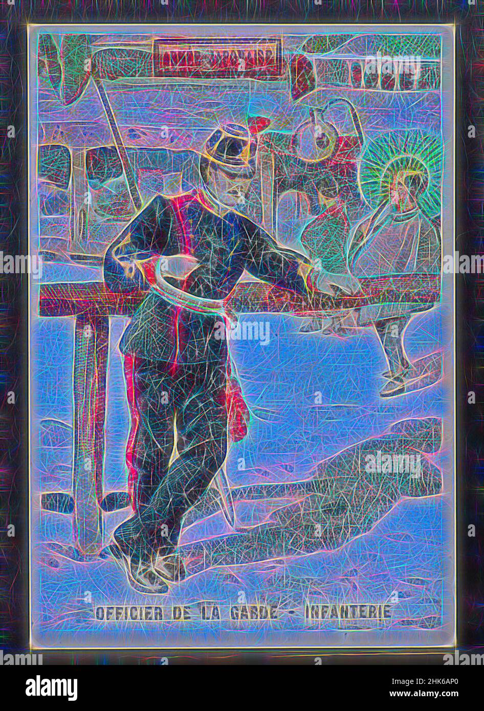Inspiriert von Armée japonaise: Officier de la Garde – Infanterie, französisch, G. Black, ca. 1900, Handelskarte: Farblithographie und Tinte auf Karton, hergestellt in Frankreich, Europa, Drucke, Blatt: 3 15/16 x 2 3/4 Zoll (10 x 7 cm, neu erfunden von Artotop. Klassische Kunst neu erfunden mit einem modernen Twist. Design von warmen fröhlichen Leuchten der Helligkeit und Lichtstrahl Strahlkraft. Fotografie inspiriert von Surrealismus und Futurismus, umarmt dynamische Energie der modernen Technologie, Bewegung, Geschwindigkeit und Kultur zu revolutionieren Stockfoto