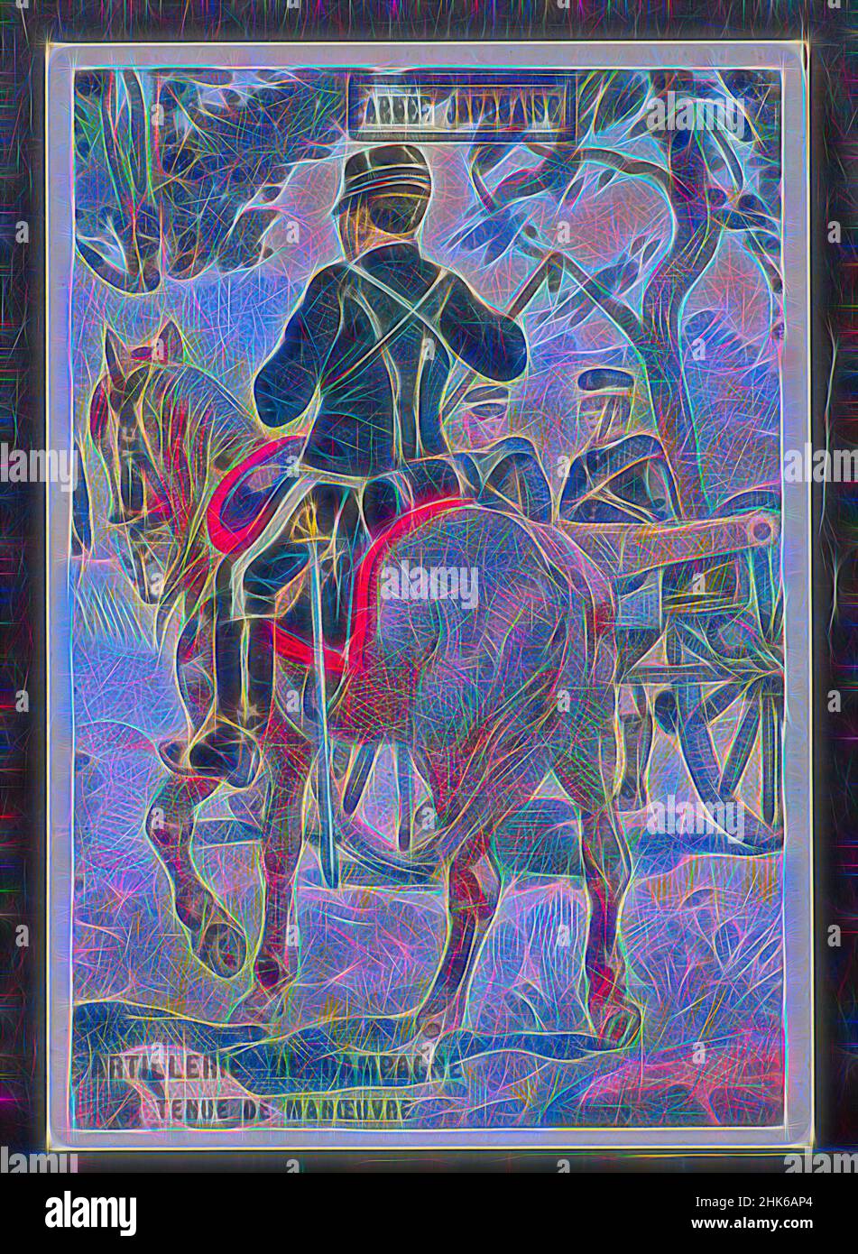 Inspiriert von der japanischen Armee: Artilleriemanöver (Armée japonaise: Artillerie de Campagne: Tenue de manöver), Französisch, G. Black, ca. 1900, Handelskarte: Farblithographie und Tinte auf Kartenmaterial, hergestellt in Frankreich, Europa, Drucke, Blatt: 3 15/16 x 2 3/4 cm (10 x 7 cm, neu erfunden von Artotop. Klassische Kunst neu erfunden mit einem modernen Twist. Design von warmen fröhlichen Leuchten der Helligkeit und Lichtstrahl Strahlkraft. Fotografie inspiriert von Surrealismus und Futurismus, umarmt dynamische Energie der modernen Technologie, Bewegung, Geschwindigkeit und Kultur zu revolutionieren Stockfoto