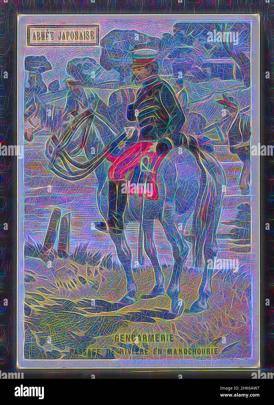 Inspiriert von Armée japonaise: Gendarmerie: Passage de Rivière en Mandchourie, französisch, G. Black, ca. 1900, Handelskarte: Farblithographie und Tinte auf Karton, hergestellt in Frankreich, Europa, Drucke, Blatt: 3 15/16 x 2 3/4 Zoll (10 x 7 cm, neu erfunden von Artotop. Klassische Kunst neu erfunden mit einem modernen Twist. Design von warmen fröhlichen Leuchten der Helligkeit und Lichtstrahl Strahlkraft. Fotografie inspiriert von Surrealismus und Futurismus, umarmt dynamische Energie der modernen Technologie, Bewegung, Geschwindigkeit und Kultur zu revolutionieren Stockfoto