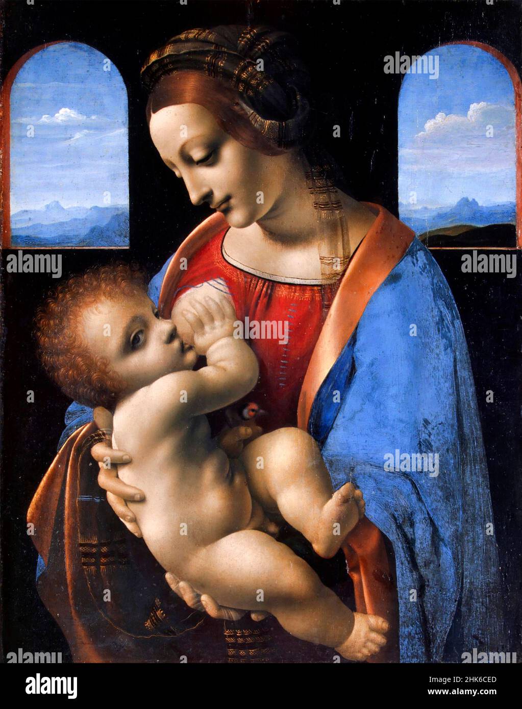 Die Madonna mit dem Kind (die litanische Madonna) von Leonardo da Vinci (1452–1519), Tempera auf Leinwand (von der Tafel überreicht), Mitte 1490s Stockfoto