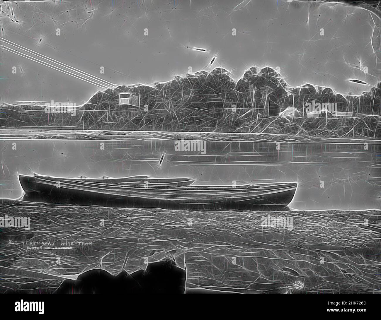 Inspiriert von Teremakau Drahtram, Burton Brothers Studio, Fotostudio, Neuseeland, Schwarz-Weiß-Fotografie, Neu gestaltet von Artotop. Klassische Kunst neu erfunden mit einem modernen Twist. Design von warmen fröhlichen Leuchten der Helligkeit und Lichtstrahl Strahlkraft. Fotografie inspiriert von Surrealismus und Futurismus, umarmt dynamische Energie der modernen Technologie, Bewegung, Geschwindigkeit und Kultur zu revolutionieren Stockfoto