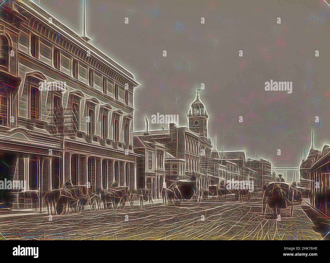 Inspiriert von Queen St, Auckland, Burton Brothers Studio, Reimagined by Artotop. Klassische Kunst neu erfunden mit einem modernen Twist. Design von warmen fröhlichen Leuchten der Helligkeit und Lichtstrahl Strahlkraft. Fotografie inspiriert von Surrealismus und Futurismus, umarmt dynamische Energie der modernen Technologie, Bewegung, Geschwindigkeit und Kultur zu revolutionieren Stockfoto