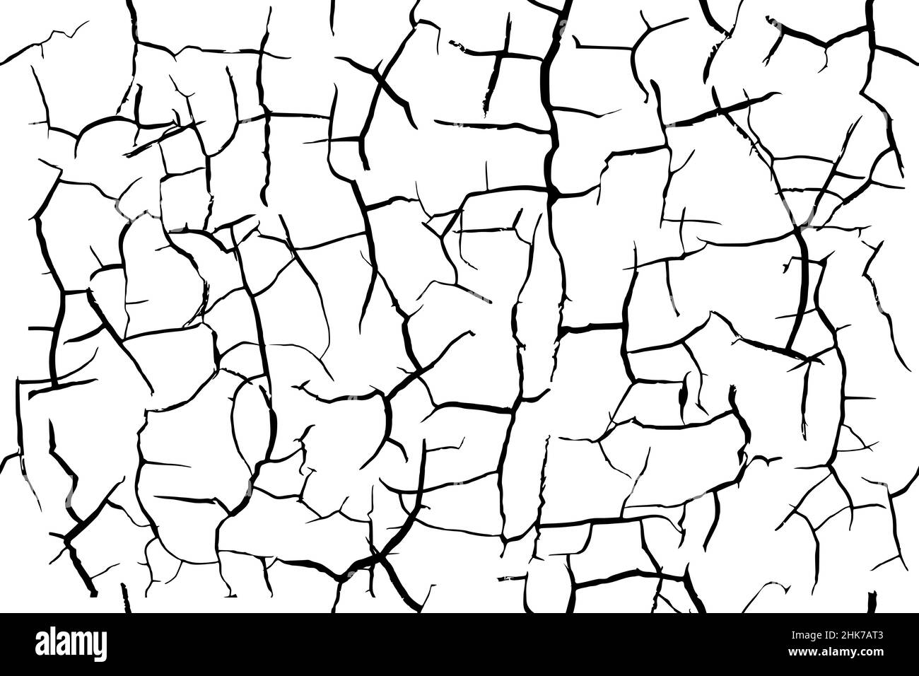 Gerissene trockene Erde schwarz und weiß nahtlose Muster. Trockenheit Boden Textur. Wüstenland oder zerbrochene Tonoberfläche. Grunge Konturhintergrund. Tote Erde, Stock Vektor