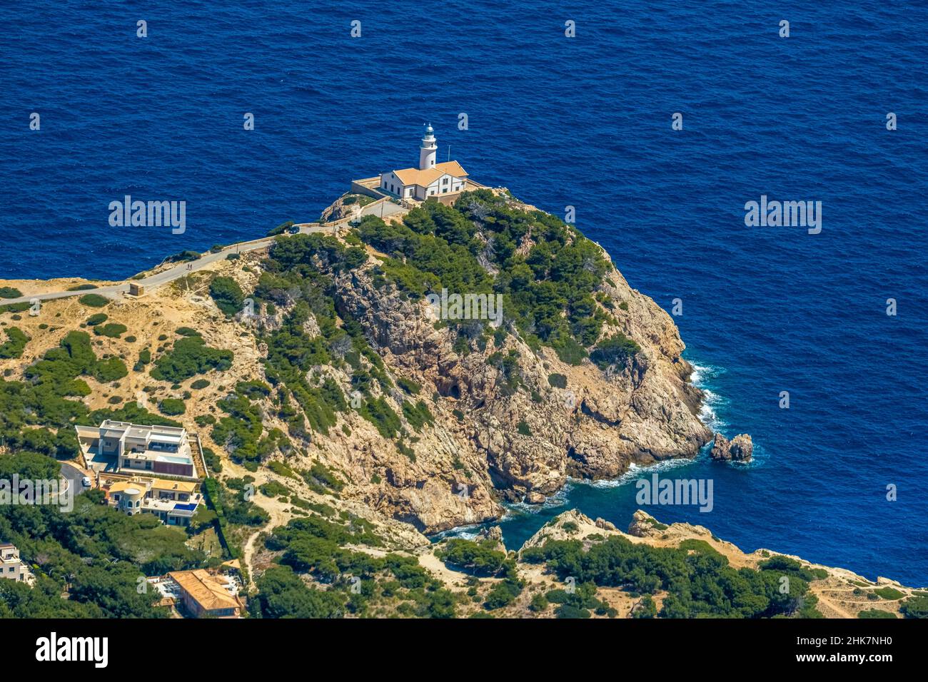 Luftbild, Far de Capdepera Leuchtturm bei Punta de Capdepera, Balearen, Mallorca, Capdepera, Balearen, Spanien, Cala Ratjada, es, Europ Stockfoto