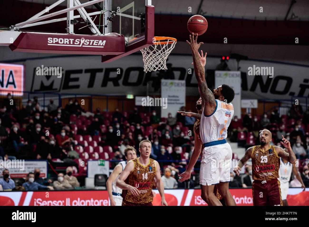 Palasport Taliercio, Venedig, Italien, 02. Februar 2022, Sindarius Thornwell (Ratiopharm ULM) während der Umana Reyer Venezia gegen Ratiopharm Ulm - Basketball EuroCup Meisterschaft Stockfoto