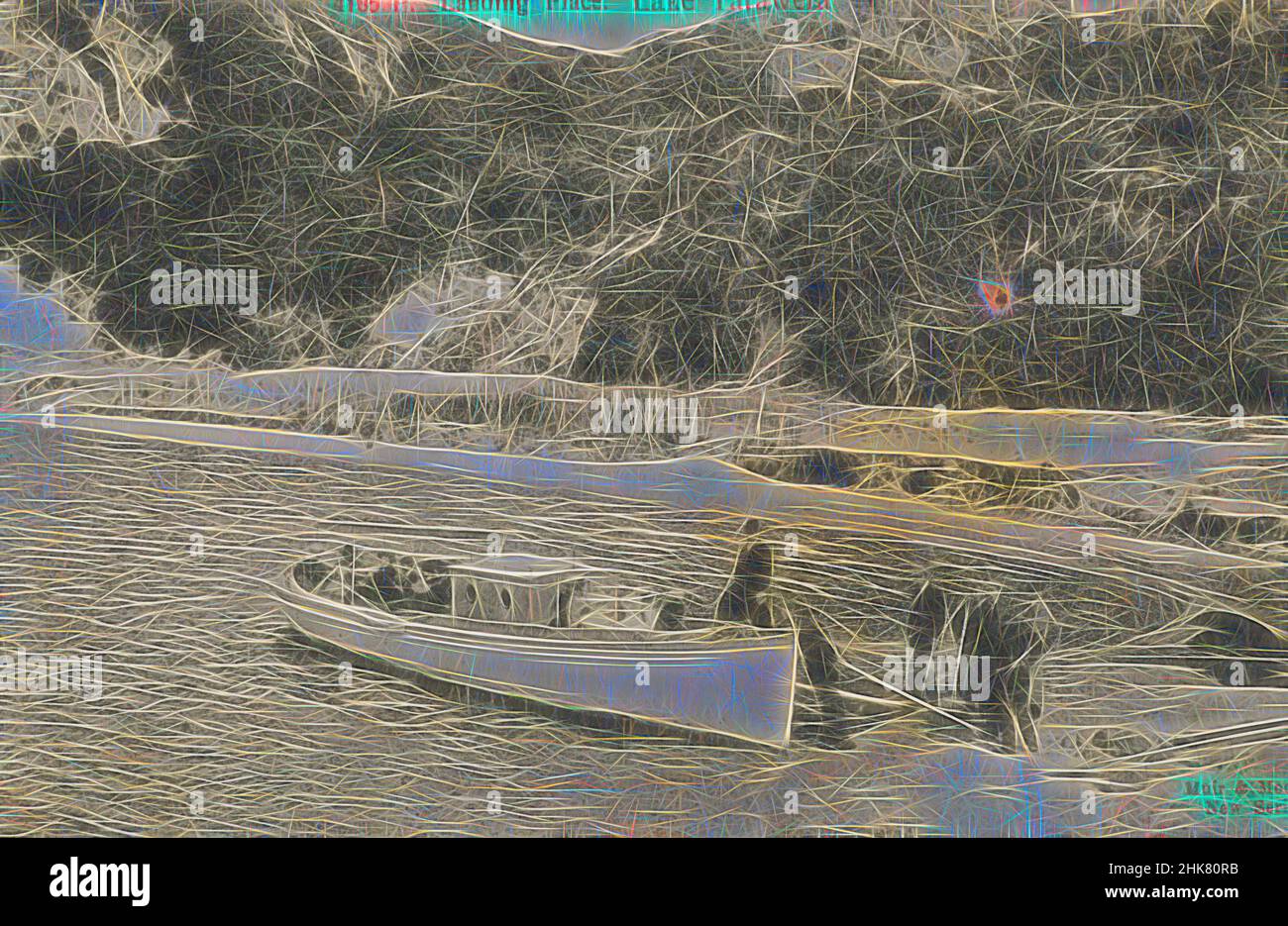 Inspiriert von Landing Place, Lake Tarawera, Muir & Moodie Studio, 1906-1909, Tarawera, Lake, Reimagined by Artotop. Klassische Kunst neu erfunden mit einem modernen Twist. Design von warmen fröhlichen Leuchten der Helligkeit und Lichtstrahl Strahlkraft. Fotografie inspiriert von Surrealismus und Futurismus, umarmt dynamische Energie der modernen Technologie, Bewegung, Geschwindigkeit und Kultur zu revolutionieren Stockfoto