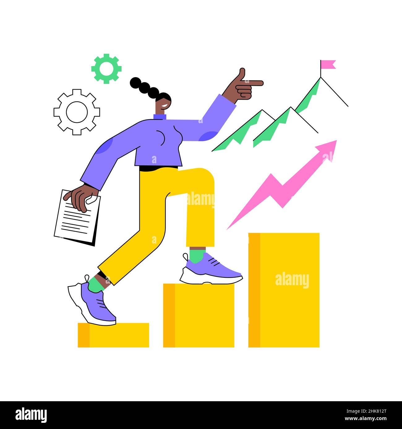 Abstraktes Konzept der Unternehmensführung – Vektorgrafik. Unternehmensleitung, Zielerreichung, Maßnahmen ergreifen, Wettbewerb angehen, Inspiration, Hohe Leistung, Lösung von Problemen abstrakte Metapher. Stock Vektor