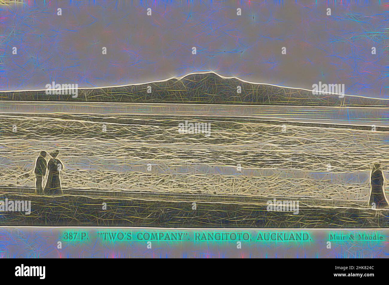 Inspiriert von Two's Company, Rangitoto, Auckland, Neuseeland, Muir & Moodie Studio, 1905, Auckland, Reimagined by Artotop. Klassische Kunst neu erfunden mit einem modernen Twist. Design von warmen fröhlichen Leuchten der Helligkeit und Lichtstrahl Strahlkraft. Fotografie inspiriert von Surrealismus und Futurismus, umarmt dynamische Energie der modernen Technologie, Bewegung, Geschwindigkeit und Kultur zu revolutionieren Stockfoto