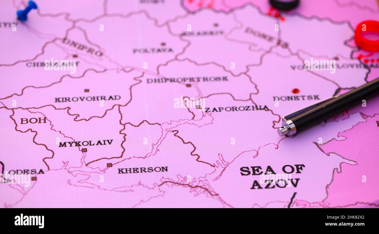 Globaler Instabilitätskrieg in der Ukraine / Russland Sanktionen - Konfliktlösung die Rolle der internationalen Diplomatie . Stockfoto