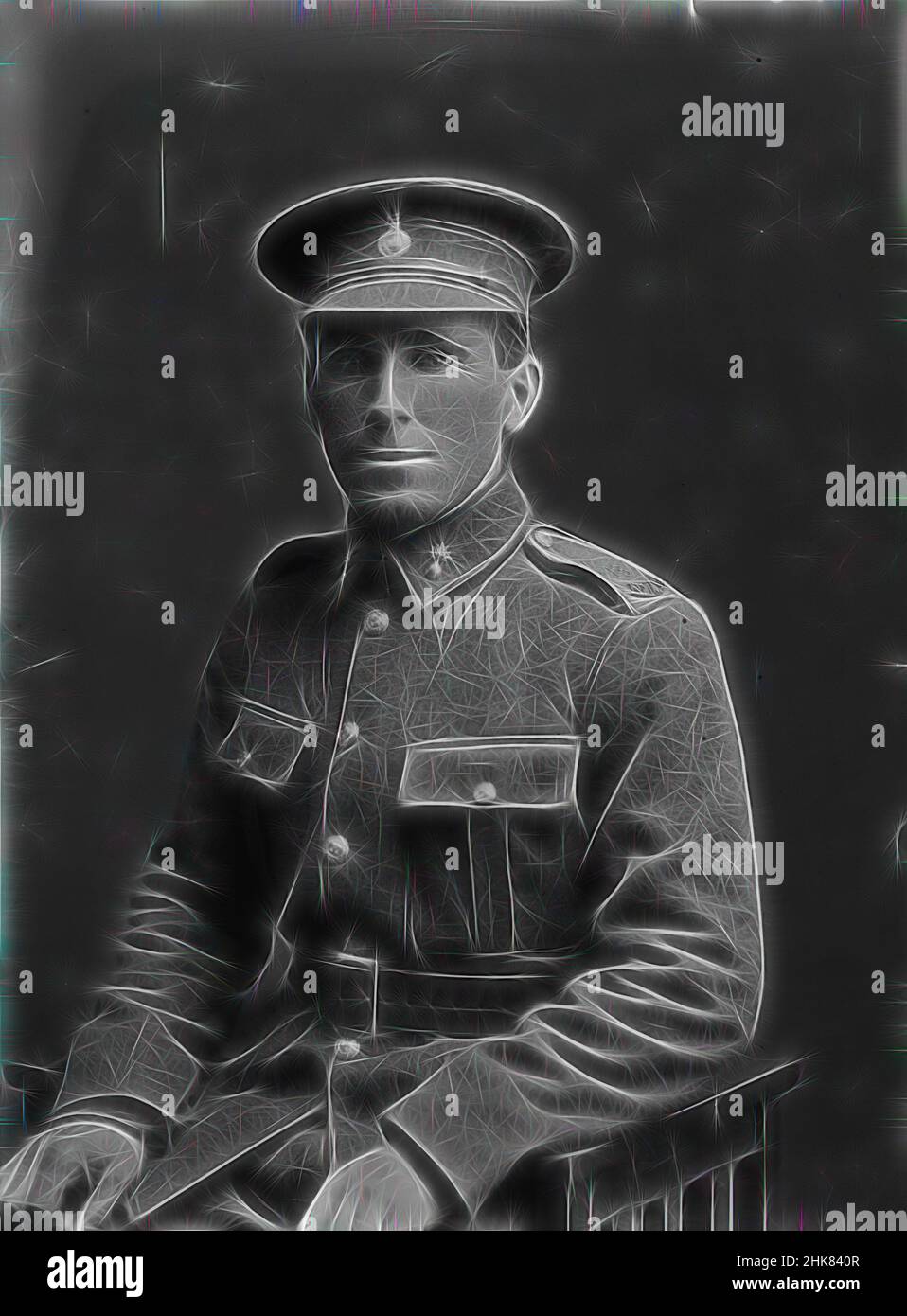 Inspiriert von Pryce Roberts, Berry & Co, Fotostudio, 1916, Wellington, Schwarzweiß-Fotografie, Sapper Pryce Roberts, Servicenummer 23728, neu gestaltet von Artotop. Klassische Kunst neu erfunden mit einem modernen Twist. Design von warmen fröhlichen Leuchten der Helligkeit und Lichtstrahl Strahlkraft. Fotografie inspiriert von Surrealismus und Futurismus, umarmt dynamische Energie der modernen Technologie, Bewegung, Geschwindigkeit und Kultur zu revolutionieren Stockfoto