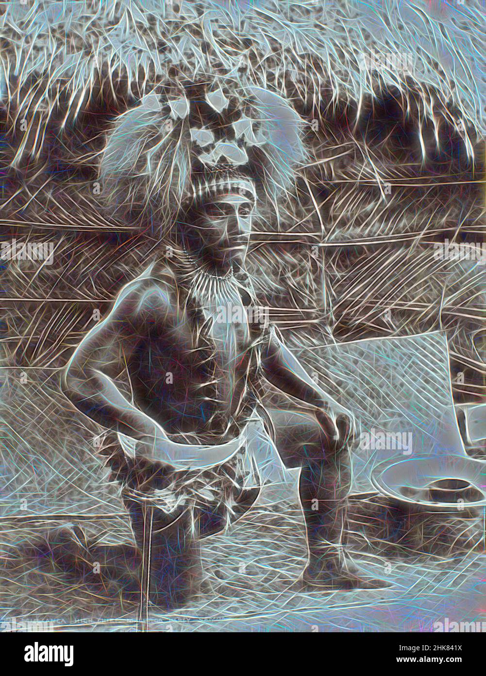 Inspiriert von Mulianga, High Chief, Malietoa Party, Samoa, Burton Brothers Studio, Fotostudio, 1890s, Samoa, Schwarz-Weiß-Fotografie, neu erfunden von Artotop. Klassische Kunst neu erfunden mit einem modernen Twist. Design von warmen fröhlichen Leuchten der Helligkeit und Lichtstrahl Strahlkraft. Fotografie inspiriert von Surrealismus und Futurismus, umarmt dynamische Energie der modernen Technologie, Bewegung, Geschwindigkeit und Kultur zu revolutionieren Stockfoto
