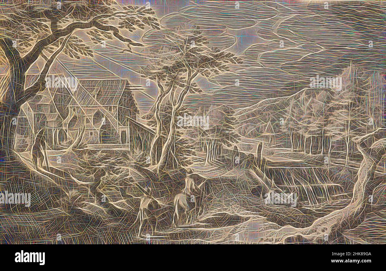 Inspiriert von Landschaften. Platte 1. Landschaft mit doppeltem Wasserfall in einem Kanal., Matthäus Merian der Ältere, Künstler, 1616-1620, Radierung, Matthäus Merian der ältere (or Matthew, der Ältere, or Sr., 1593–1650) war ein in der Schweiz geborener Grafiker, der die meiste Zeit seiner Karriere in Frankfurt arbeitete, wo er auch einen, von Artotop neu erdacht, leitete. Klassische Kunst neu erfunden mit einem modernen Twist. Design von warmen fröhlichen Leuchten der Helligkeit und Lichtstrahl Strahlkraft. Fotografie inspiriert von Surrealismus und Futurismus, umarmt dynamische Energie der modernen Technologie, Bewegung, Geschwindigkeit und Kultur zu revolutionieren Stockfoto
