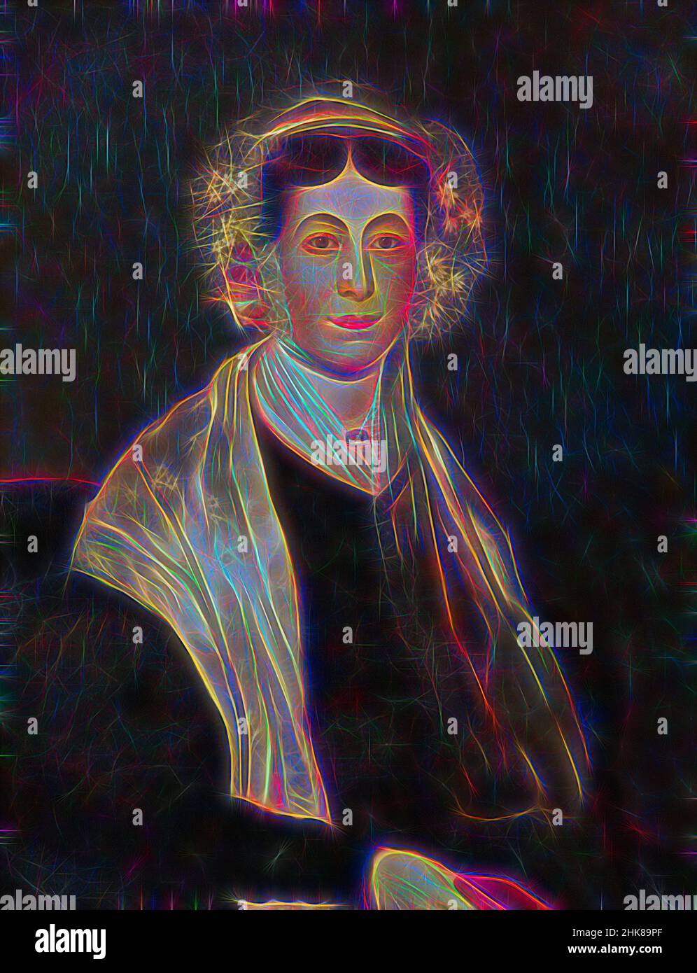 Inspiriert von Portrait of Elizabeth Anne Lassetter, Unknown, artist, circa 1828-1830, Text Originally created for Turangawaewae: Art and New Zealand Exhibition at Te Papa, March 2018, Reimagined by Artotop. Klassische Kunst neu erfunden mit einem modernen Twist. Design von warmen fröhlichen Leuchten der Helligkeit und Lichtstrahl Strahlkraft. Fotografie inspiriert von Surrealismus und Futurismus, umarmt dynamische Energie der modernen Technologie, Bewegung, Geschwindigkeit und Kultur zu revolutionieren Stockfoto