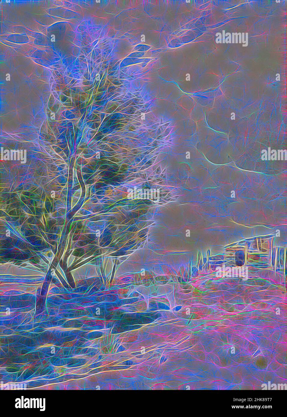 Inspiriert von der Landschaft des Hutt Valley, James Nairn, Künstler, Wellington, neu erfunden von Artotop. Klassische Kunst neu erfunden mit einem modernen Twist. Design von warmen fröhlichen Leuchten der Helligkeit und Lichtstrahl Strahlkraft. Fotografie inspiriert von Surrealismus und Futurismus, umarmt dynamische Energie der modernen Technologie, Bewegung, Geschwindigkeit und Kultur zu revolutionieren Stockfoto