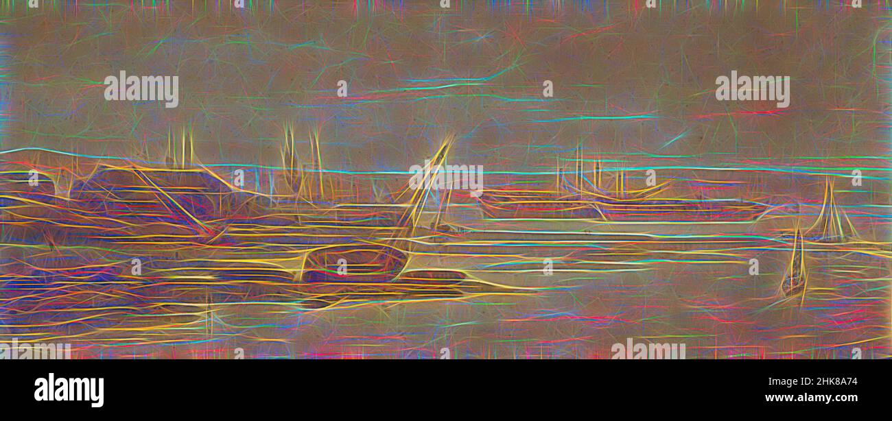 Inspiriert von den Docks, Plymouth, Thomas Girtin, 1801, England, Neu gestaltet von Artotop. Klassische Kunst neu erfunden mit einem modernen Twist. Design von warmen fröhlichen Leuchten der Helligkeit und Lichtstrahl Strahlkraft. Fotografie inspiriert von Surrealismus und Futurismus, umarmt dynamische Energie der modernen Technologie, Bewegung, Geschwindigkeit und Kultur zu revolutionieren Stockfoto