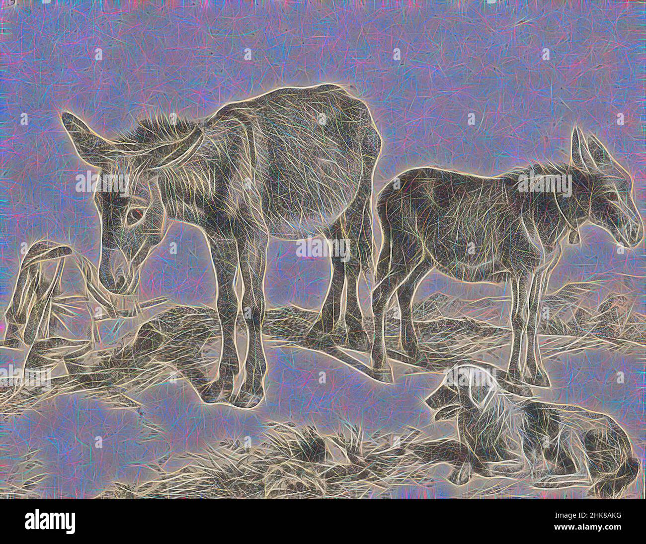 Poster oder Leinwand Bild Franz Marc Tiere Haustiere Esel Malerei Grau B1CK 