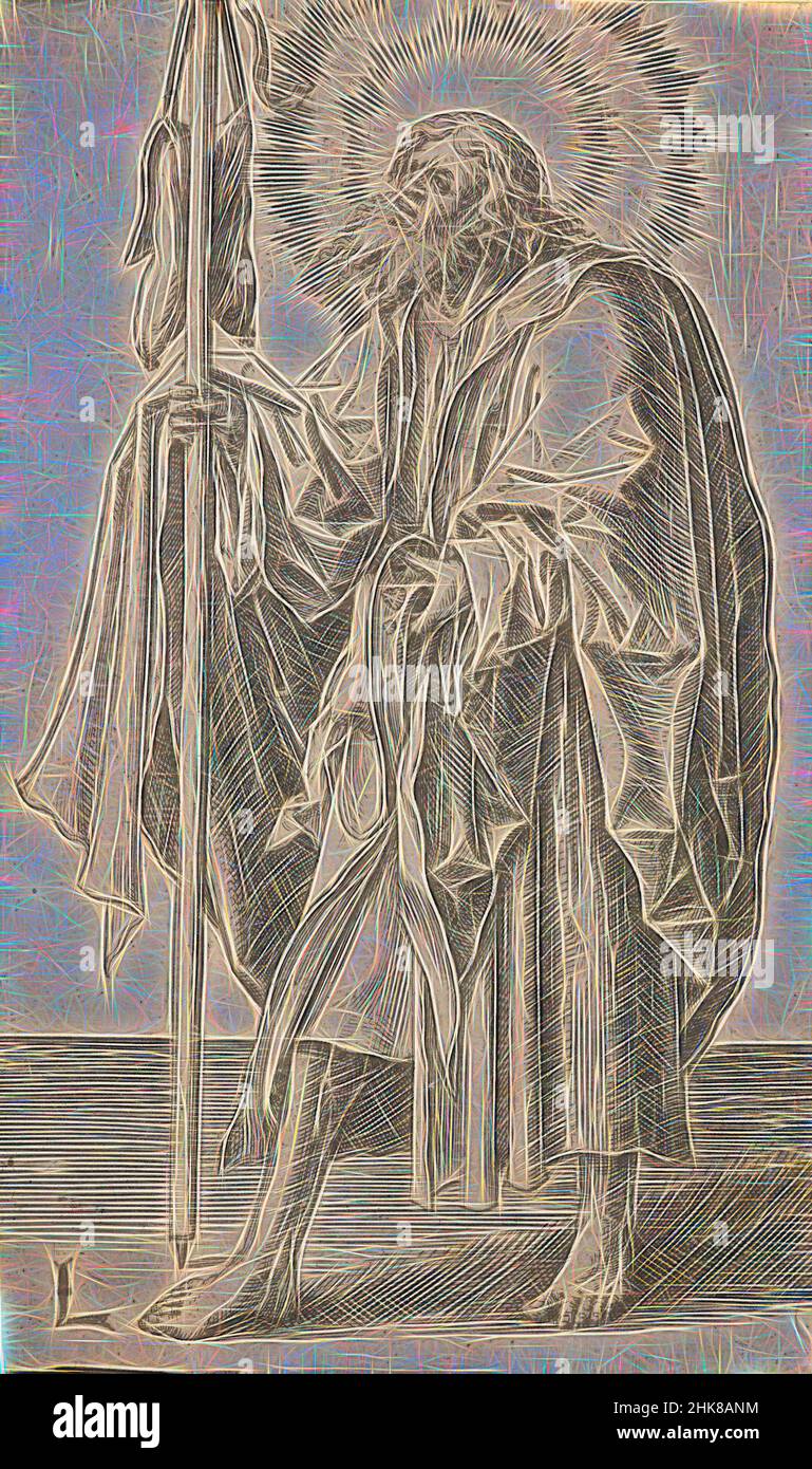Inspiriert von Jakobus dem Größeren, aus der Serie: Christ, Paul and the Twelve Apostles, Lucas van Leyden, Künstler, um 1510, Niederlande, Gravur, geboren in Leiden, war Lucas van Leyden der erste niederländische Kupferstecher, der zu Lebzeiten große Anerkennung erbrachte. Er machte etwa 200 Drucke, meist Reimagined von Artotop. Klassische Kunst neu erfunden mit einem modernen Twist. Design von warmen fröhlichen Leuchten der Helligkeit und Lichtstrahl Strahlkraft. Fotografie inspiriert von Surrealismus und Futurismus, umarmt dynamische Energie der modernen Technologie, Bewegung, Geschwindigkeit und Kultur zu revolutionieren Stockfoto