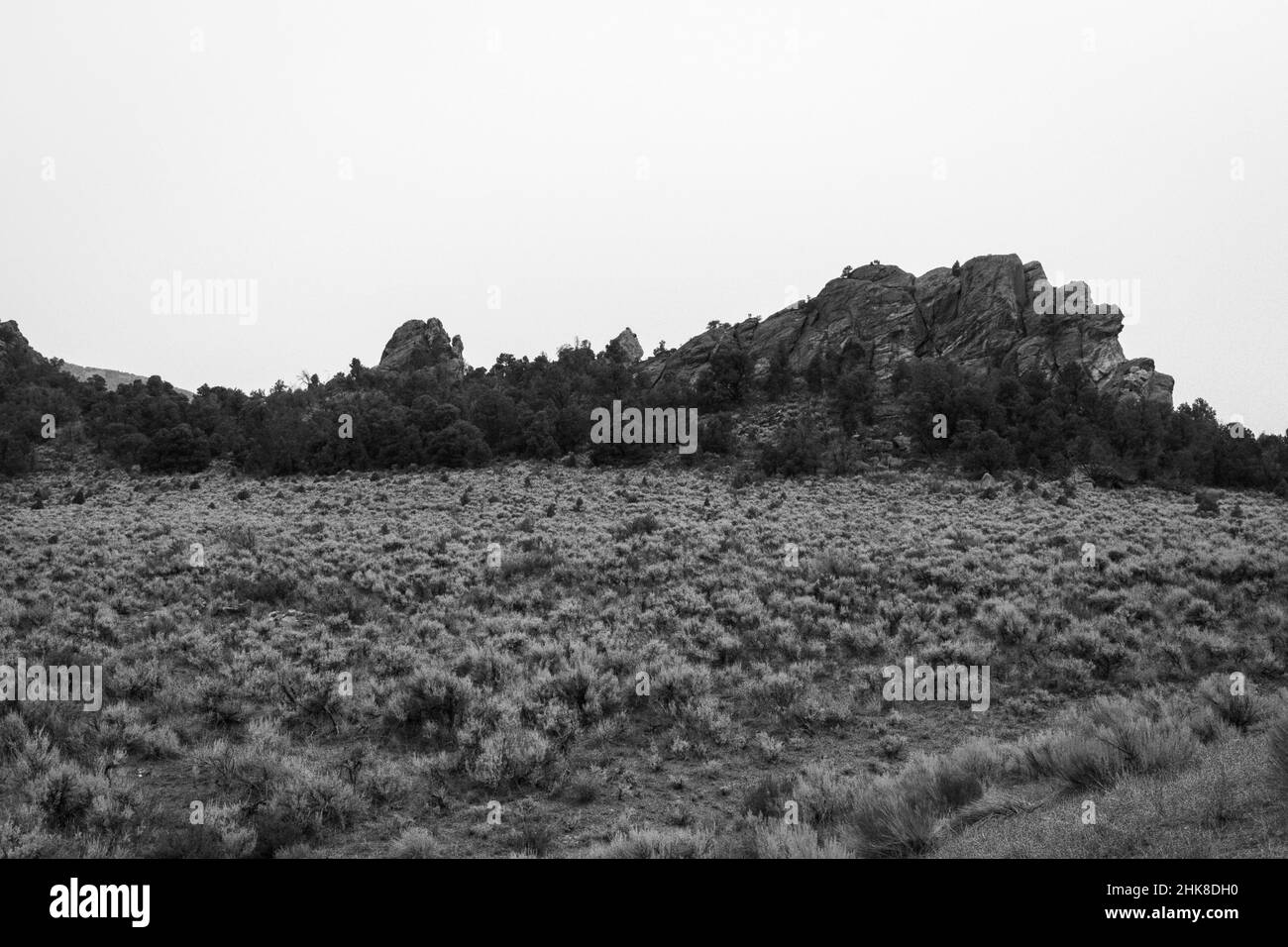 Felsformationen im City of Rocks National Reserve. Bekannt für seine Schönheit, Geschichte und das Klettern im Süden Idahos. Stockfoto