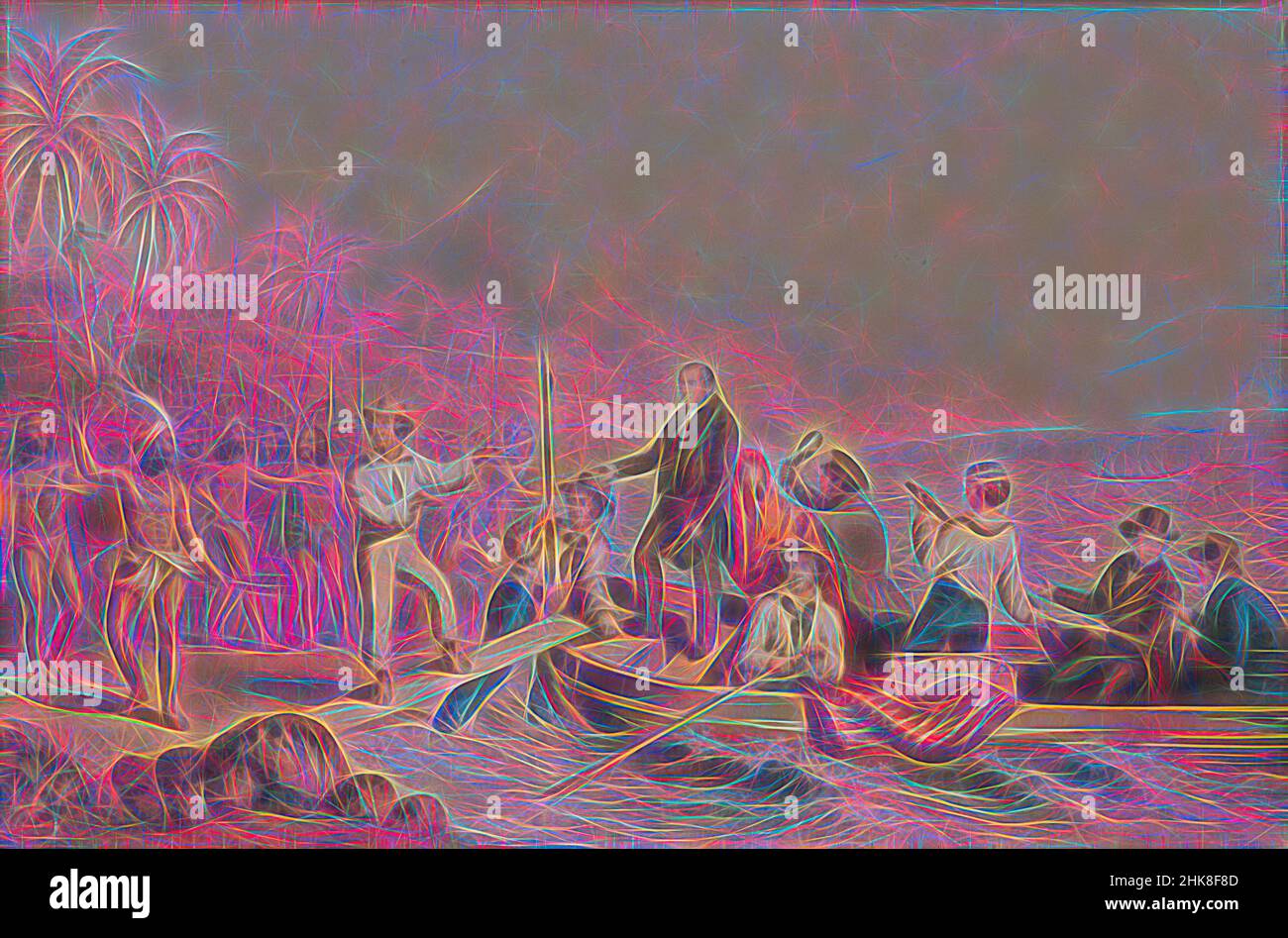 Inspiriert vom Empfang von Pfarrer J. Williams in Tanna in der Südsee, am Tag vor seiner Massakrierung, war George Baxter, Künstler, 1841, England, Neu gestaltet von Artotop. Klassische Kunst neu erfunden mit einem modernen Twist. Design von warmen fröhlichen Leuchten der Helligkeit und Lichtstrahl Strahlkraft. Fotografie inspiriert von Surrealismus und Futurismus, umarmt dynamische Energie der modernen Technologie, Bewegung, Geschwindigkeit und Kultur zu revolutionieren Stockfoto