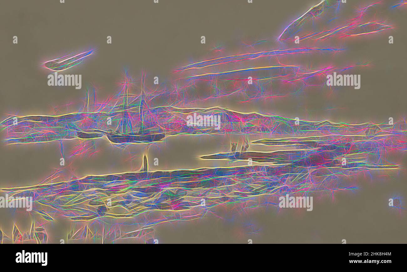 Inspiriert von einer Expedition nach Nova Zembla, einem russischen Archipel im Arktischen Ozean im Jahr 1880, Blick auf das Bussesundet mit zwei Schiffen, darunter die Willem Barents, die von Artotop neu erfunden wurde. Klassische Kunst neu erfunden mit einem modernen Twist. Design von warmen fröhlichen Leuchten der Helligkeit und Lichtstrahl Strahlkraft. Fotografie inspiriert von Surrealismus und Futurismus, umarmt dynamische Energie der modernen Technologie, Bewegung, Geschwindigkeit und Kultur zu revolutionieren Stockfoto