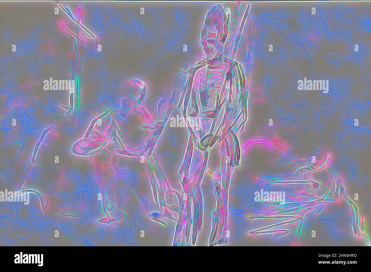 Inspiriert von vermutlich trägt der Soldat ein Banner. Im Hintergrund ein Kreuz. Kniende Figuren eines Soldaten, von Artotop neu erfunden. Klassische Kunst neu erfunden mit einem modernen Twist. Design von warmen fröhlichen Leuchten der Helligkeit und Lichtstrahl Strahlkraft. Fotografie inspiriert von Surrealismus und Futurismus, umarmt dynamische Energie der modernen Technologie, Bewegung, Geschwindigkeit und Kultur zu revolutionieren Stockfoto